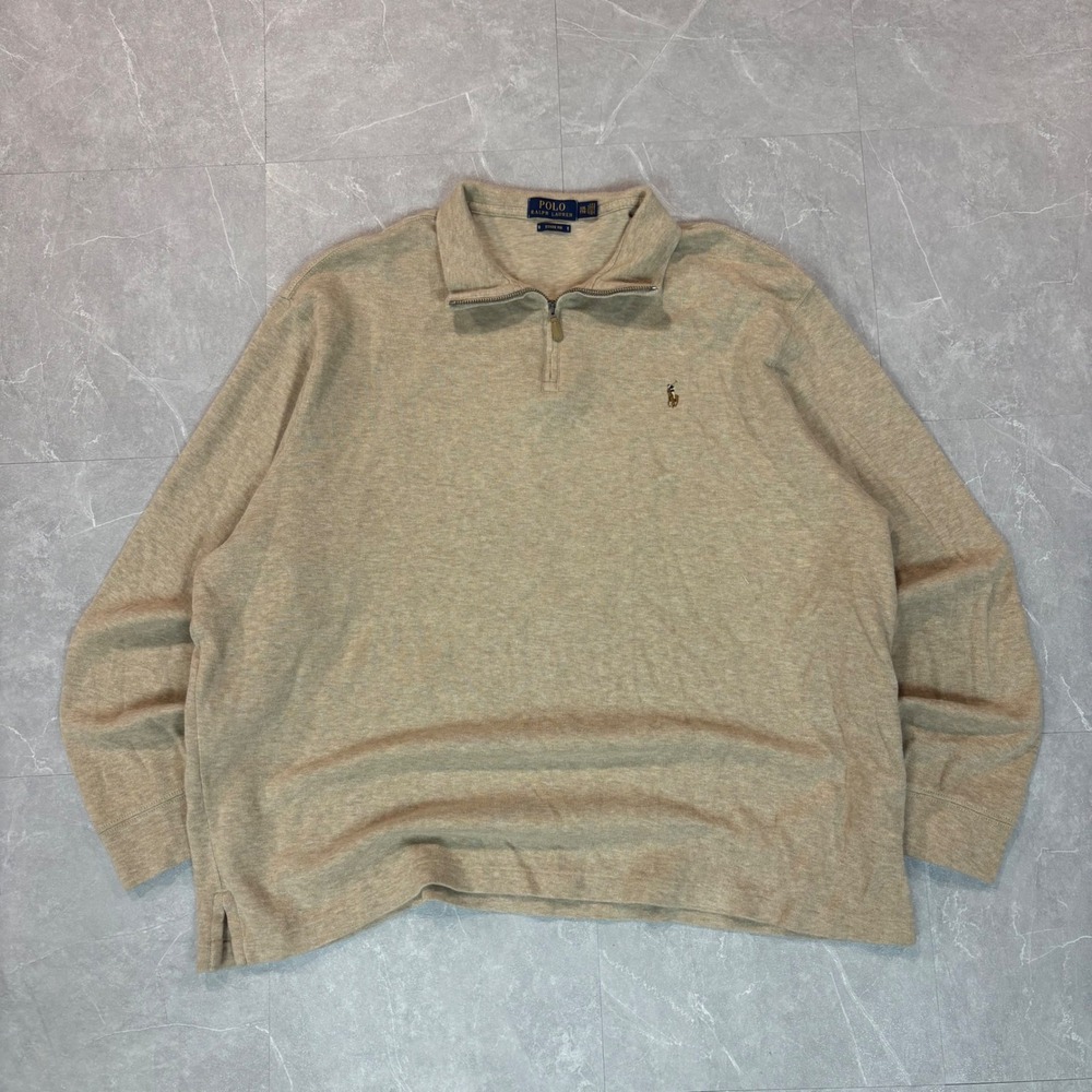 Polo Ralph Lauren‎ Mens XXL Estate Rib Quarter Zip Pullover Tan Heather Sweater